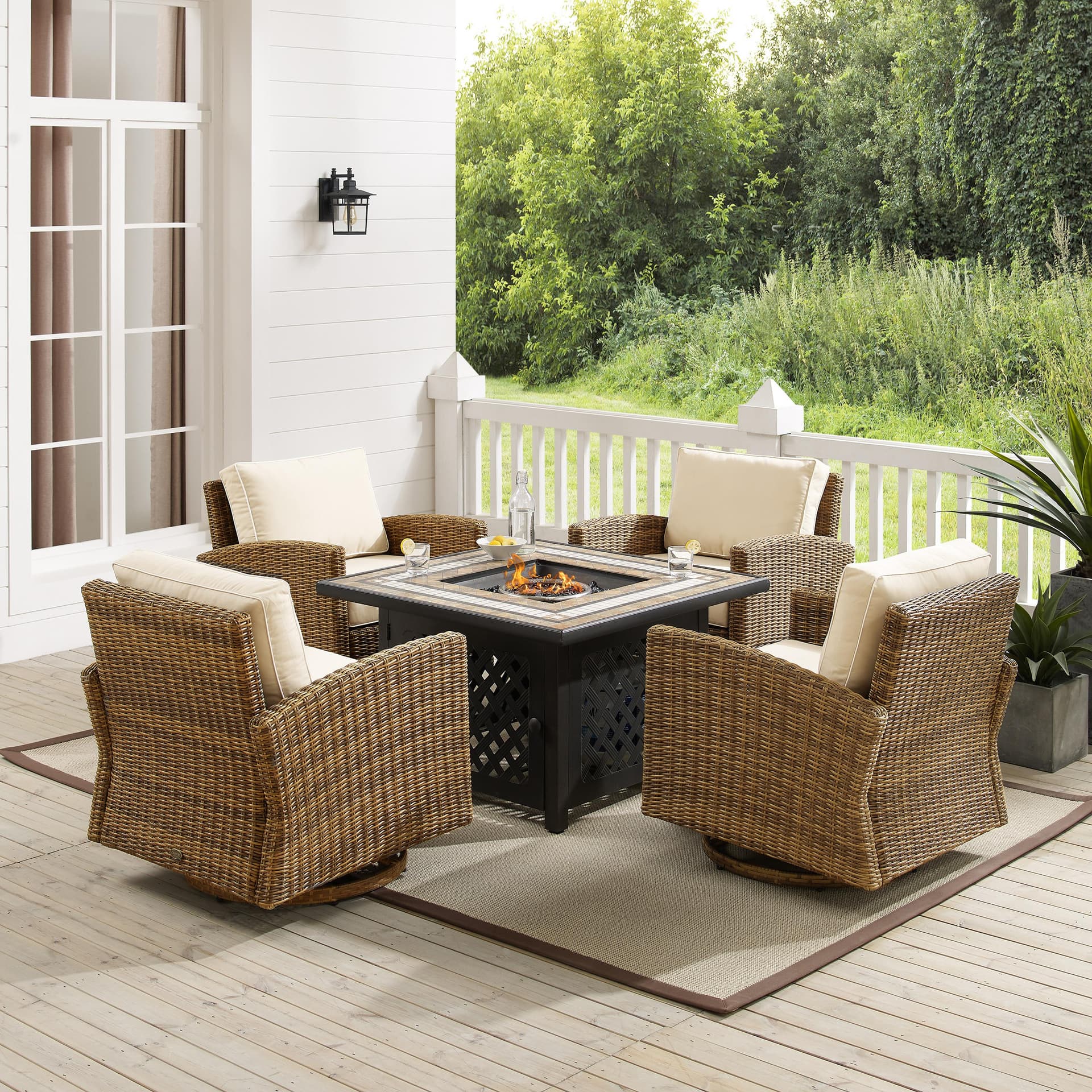 Bradenton 5Pc Swivel Rocker Conversation Set W/Fire Table