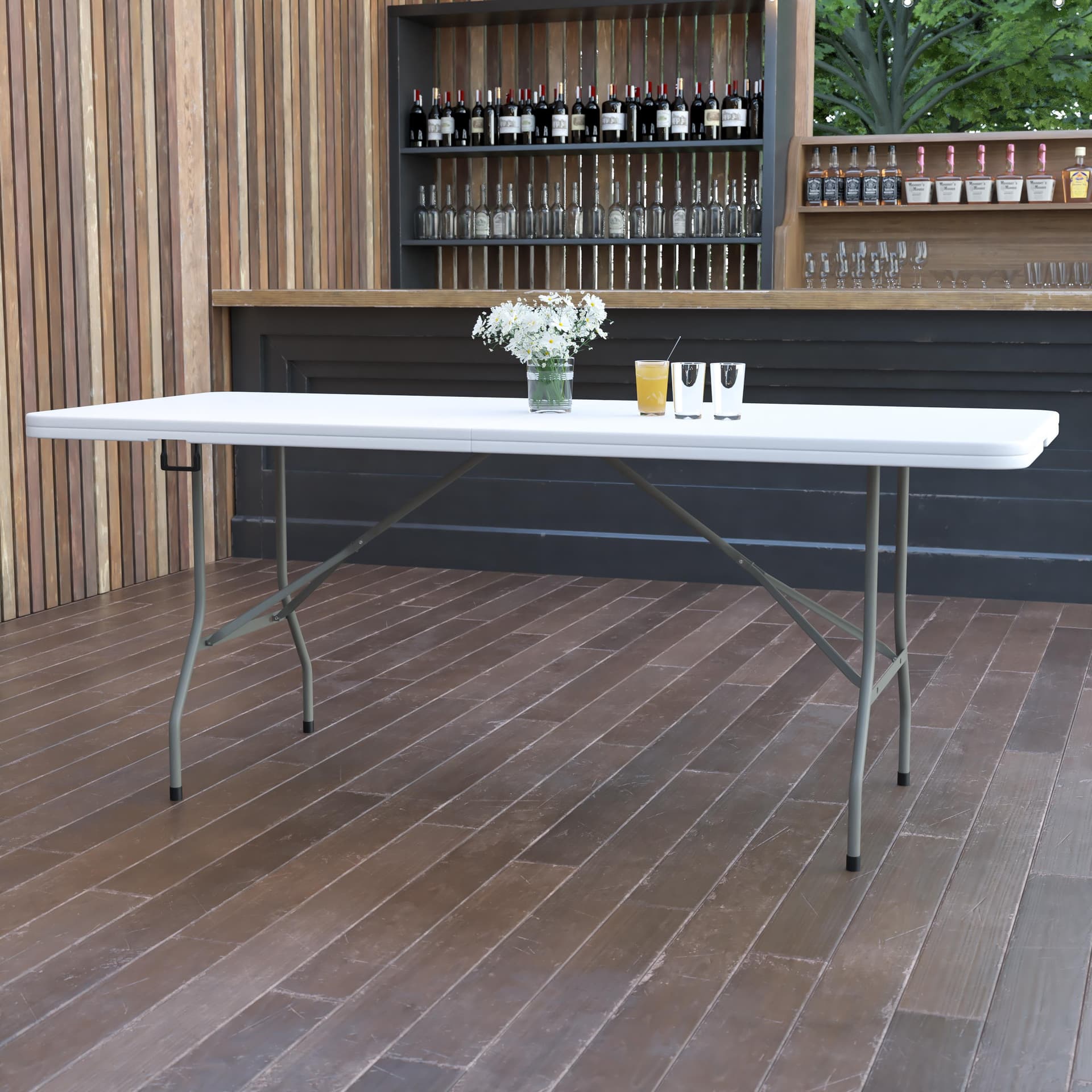 6-Foot Bi-Fold Granite White Plastic Folding Table with Handle