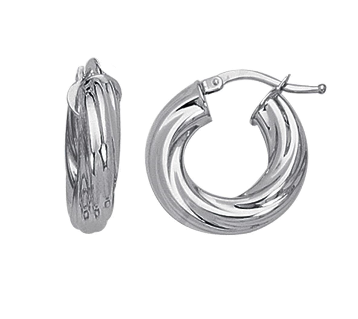 White Gold Ribbed Hoop Earrings