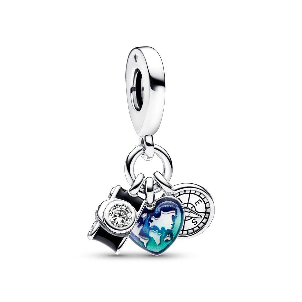Camera Heart and Compass Dangle Charm Size One Size