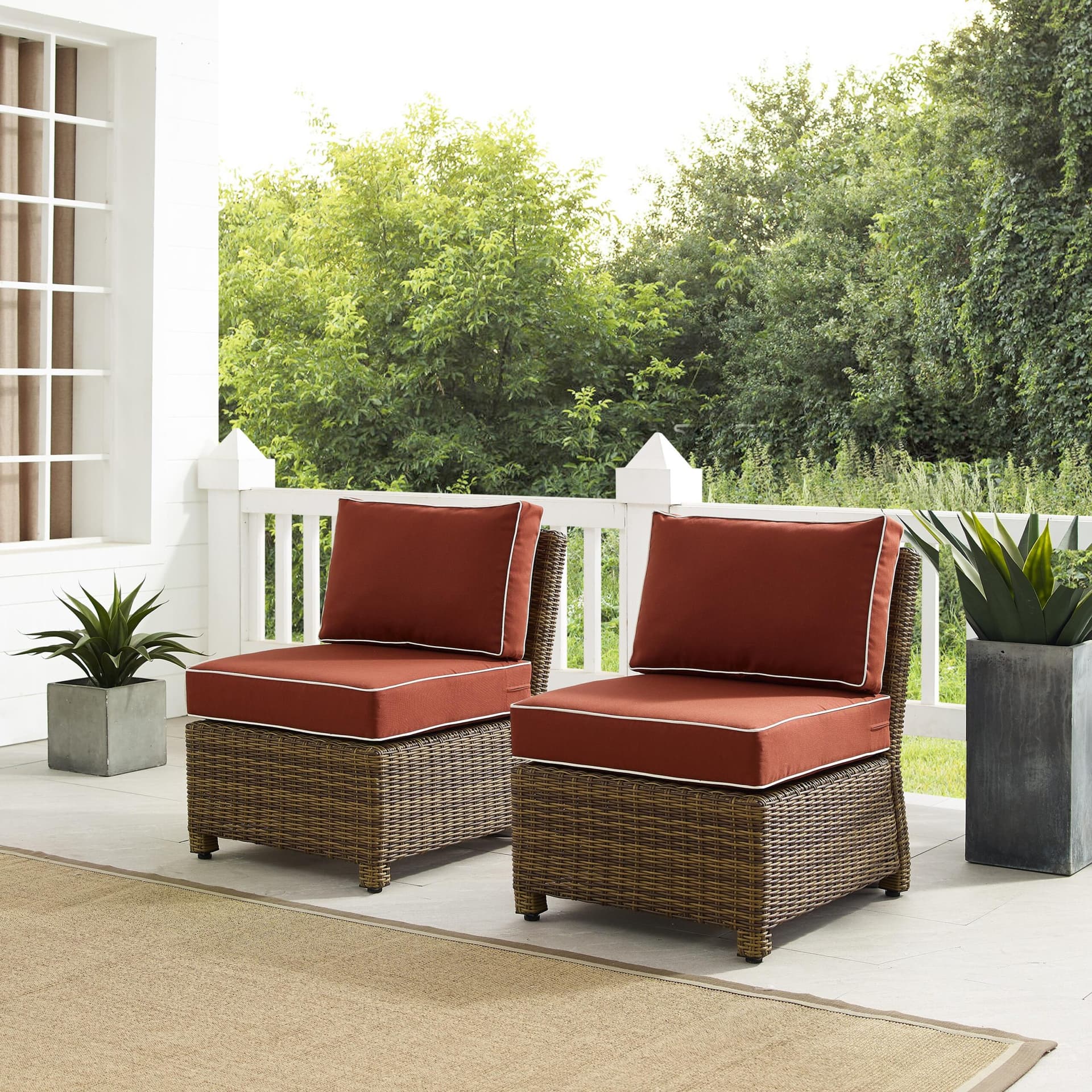Bradenton 2Pc Armless Wicker Outdoor Chair Set