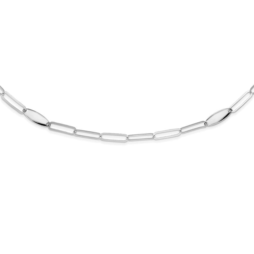 Sterling Silver Rhodium-plated Polished Flat Oval Link Necklace