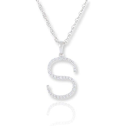 PARIKHS Diamond Initial Pendant Alphabet 'S' in 10K White Gold 0.10 ct , IJK color - I3 clarity