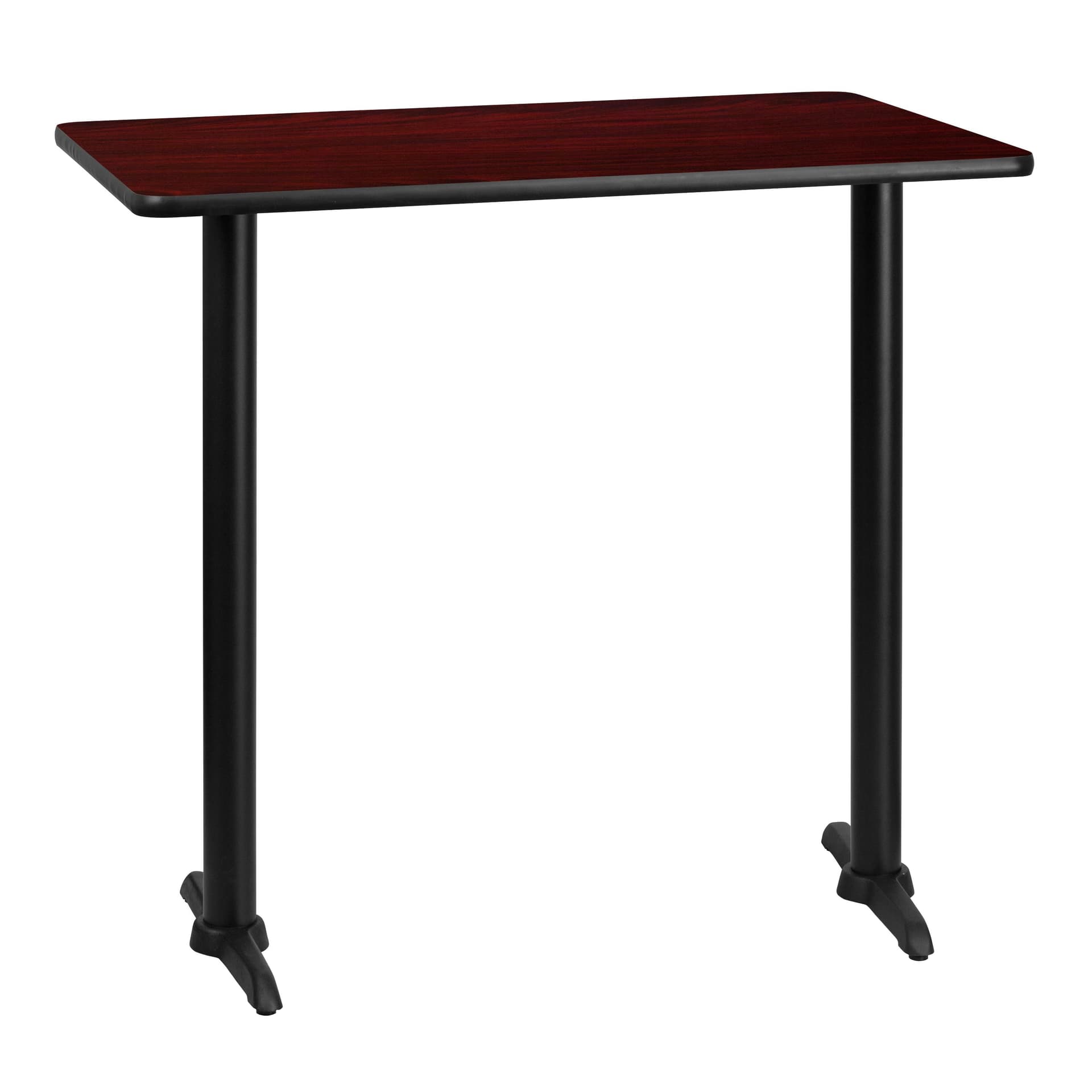 30" x 42" Mahogany Laminate Table Top with 5" x 22" Bar Height Table Bases