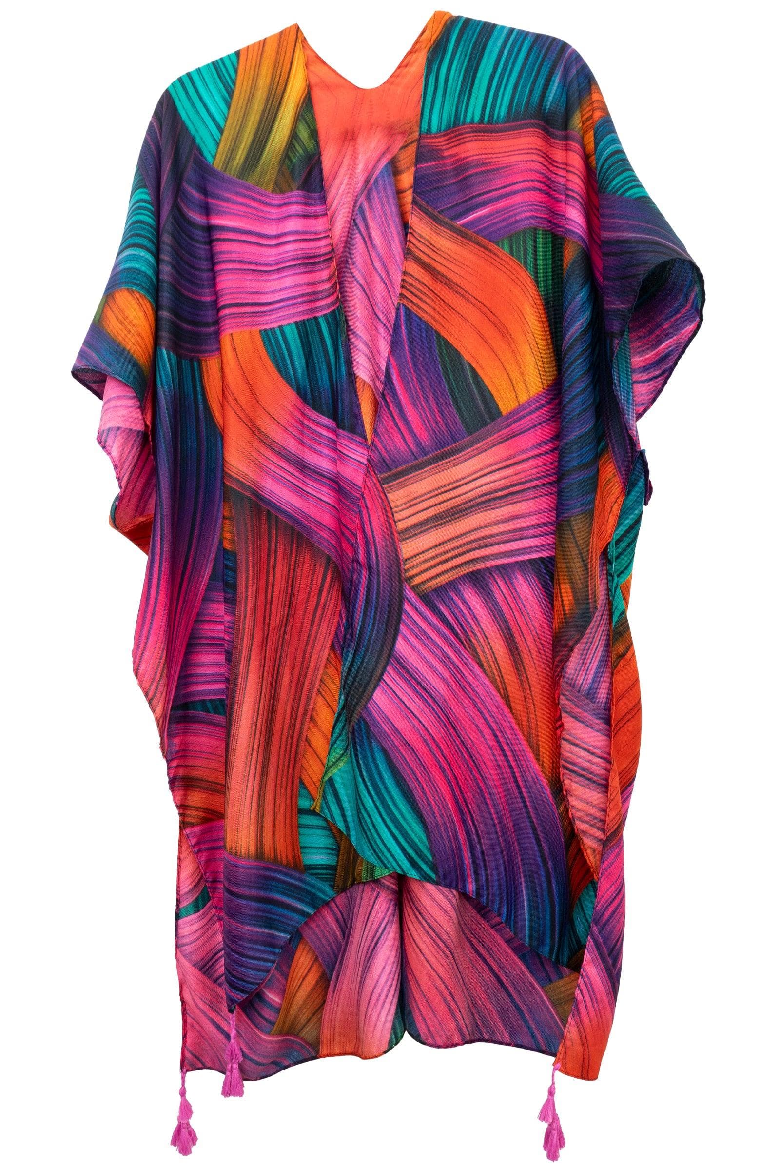 Watercolor Stripe Kimono with Tassel