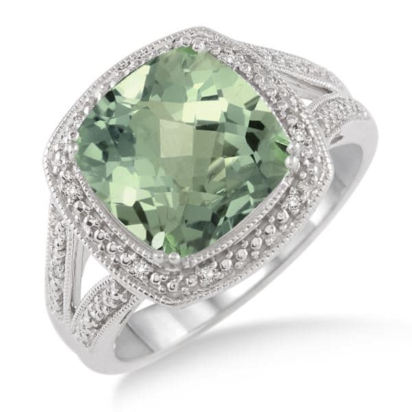 Green Amethyst & Diamond Ring Size 6