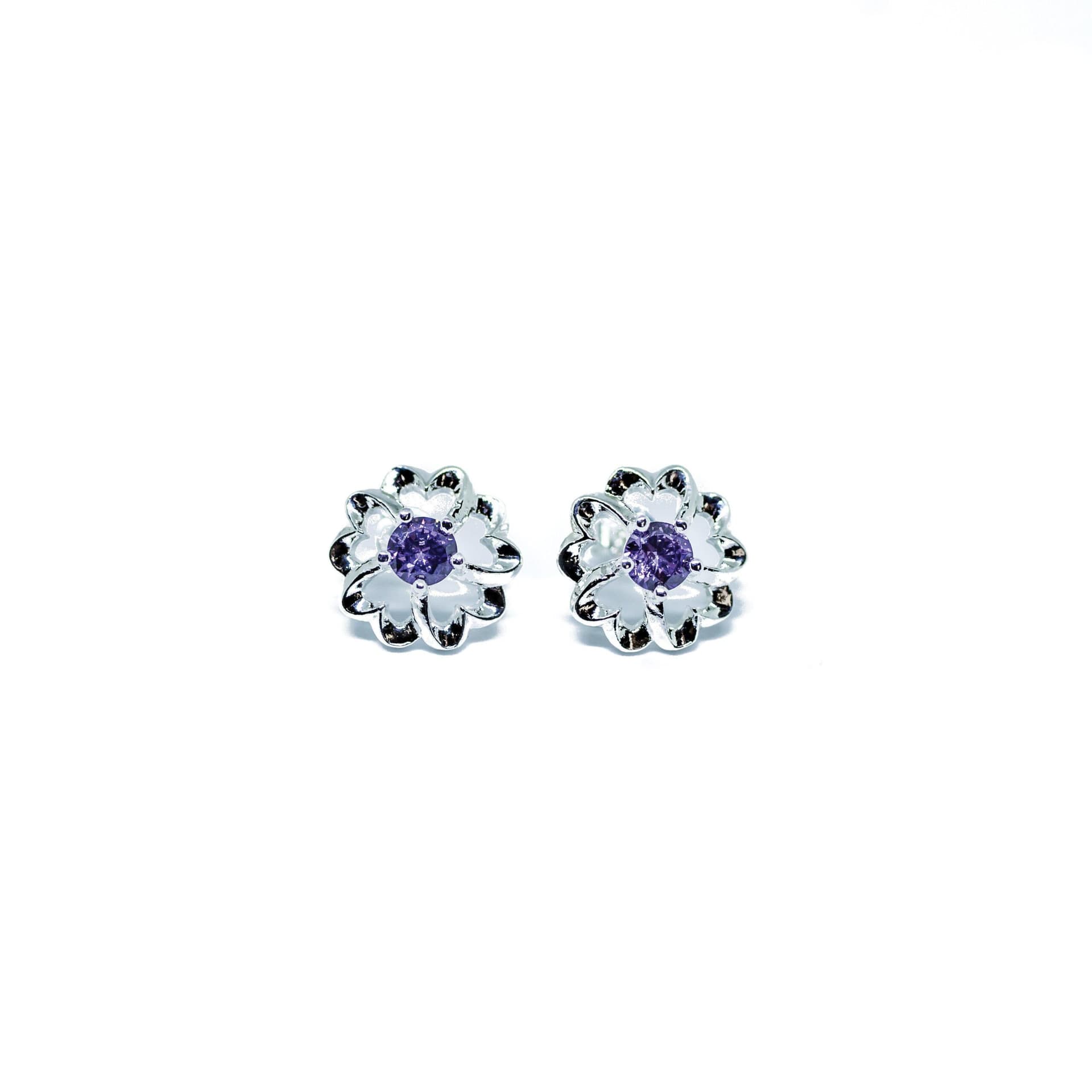 Flowering Hearts Stud Earrings in Purple