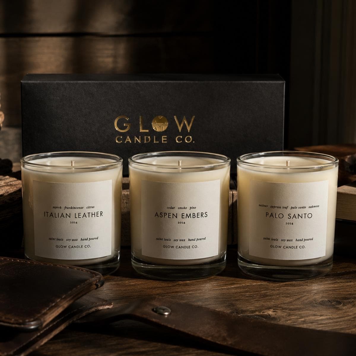 Glow 7.5oz Reserve Set Gold Foil Soy Candles 3-Pack
