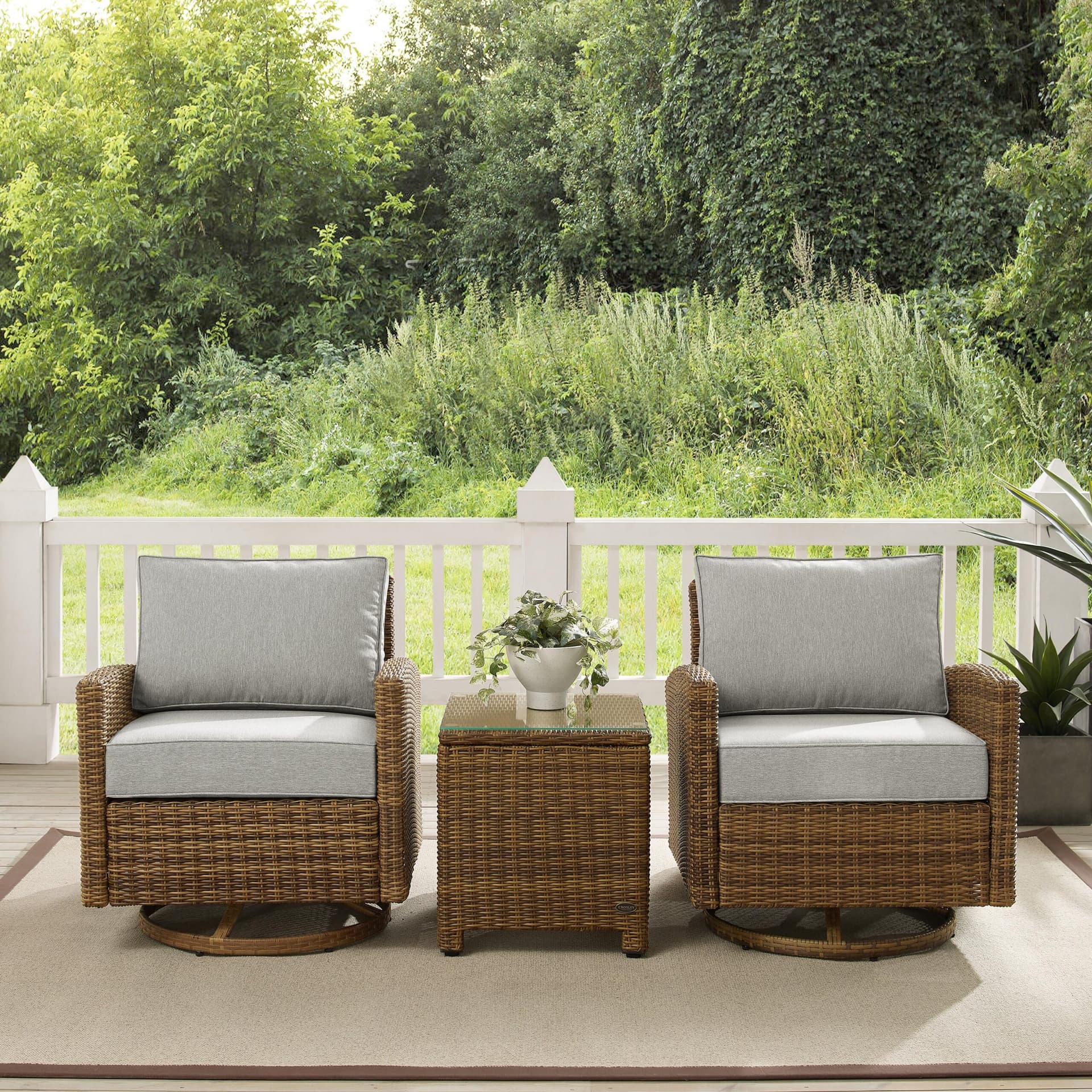 Bradenton 3Pc Wicker Swivel Rocker Outdoor Chair Set