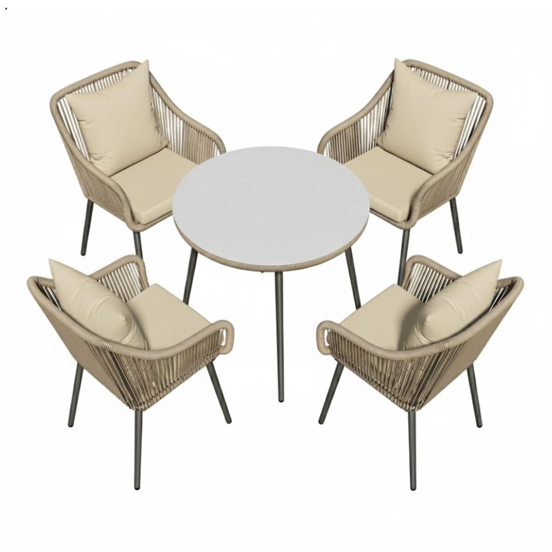 5-Piece Twisted Rattan Wicker Dining Set w/Beige Cushions