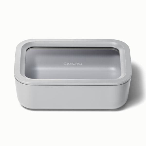 6.6 Cup Glass Food Container Rectangular Shape w/ Lid Gray