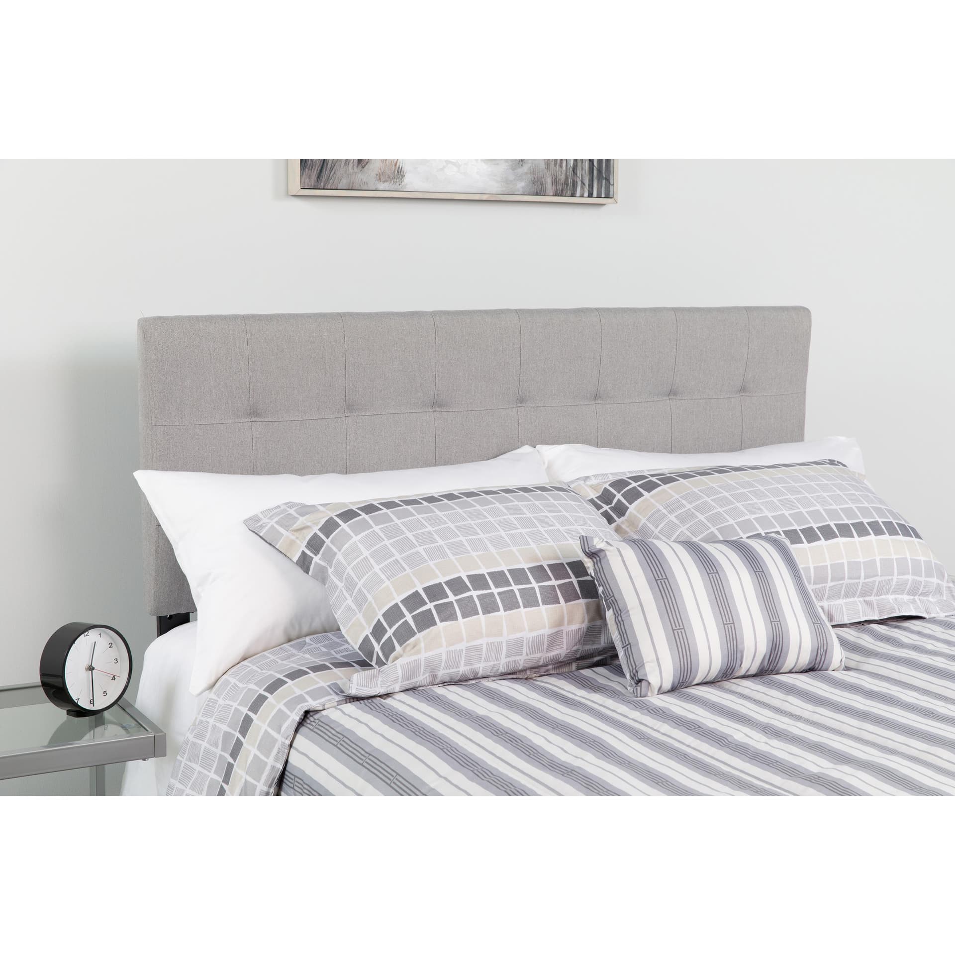 Quilted Tufted Upholstered Full Size Headboard in Light Gray Fabric