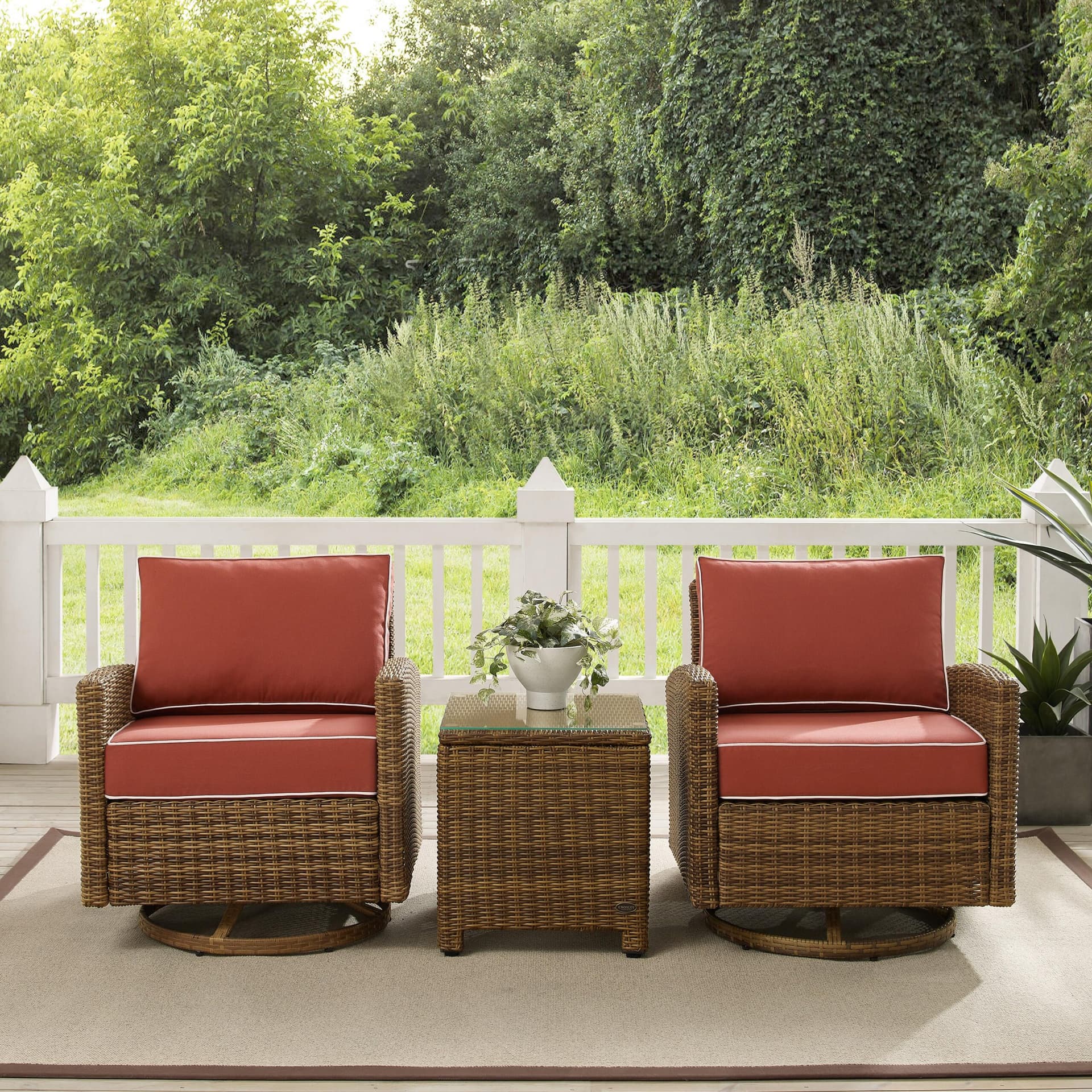 Bradenton 3Pc Wicker Swivel Rocker Outdoor Chair Set