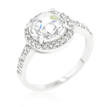 Classic Cushion Halo Style Engagement Ring(10,Silver, Clear)