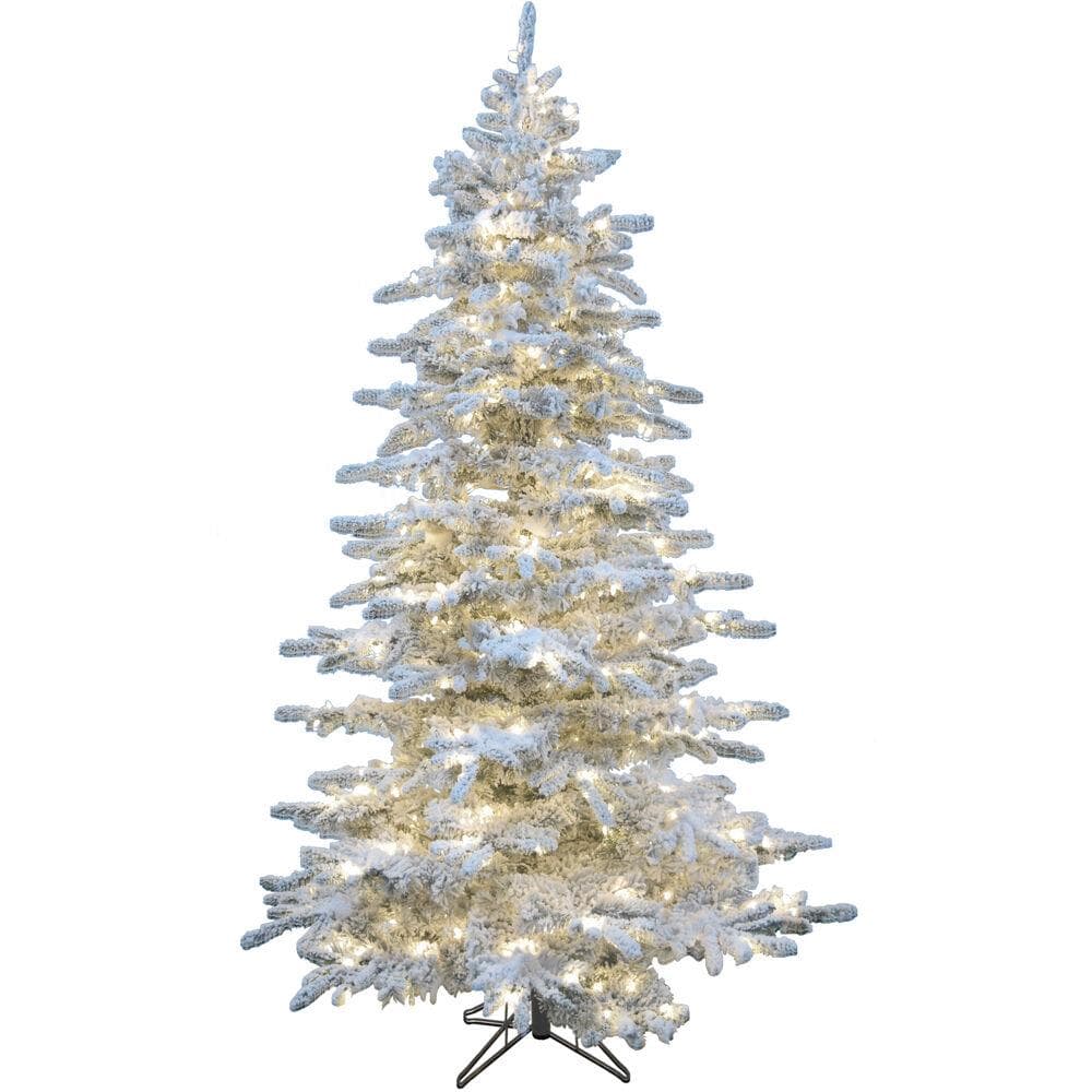 6.5-Ft Silverado Pine White Flocked Slim Christmas Tree with EZ Connect Warm White LED Lights