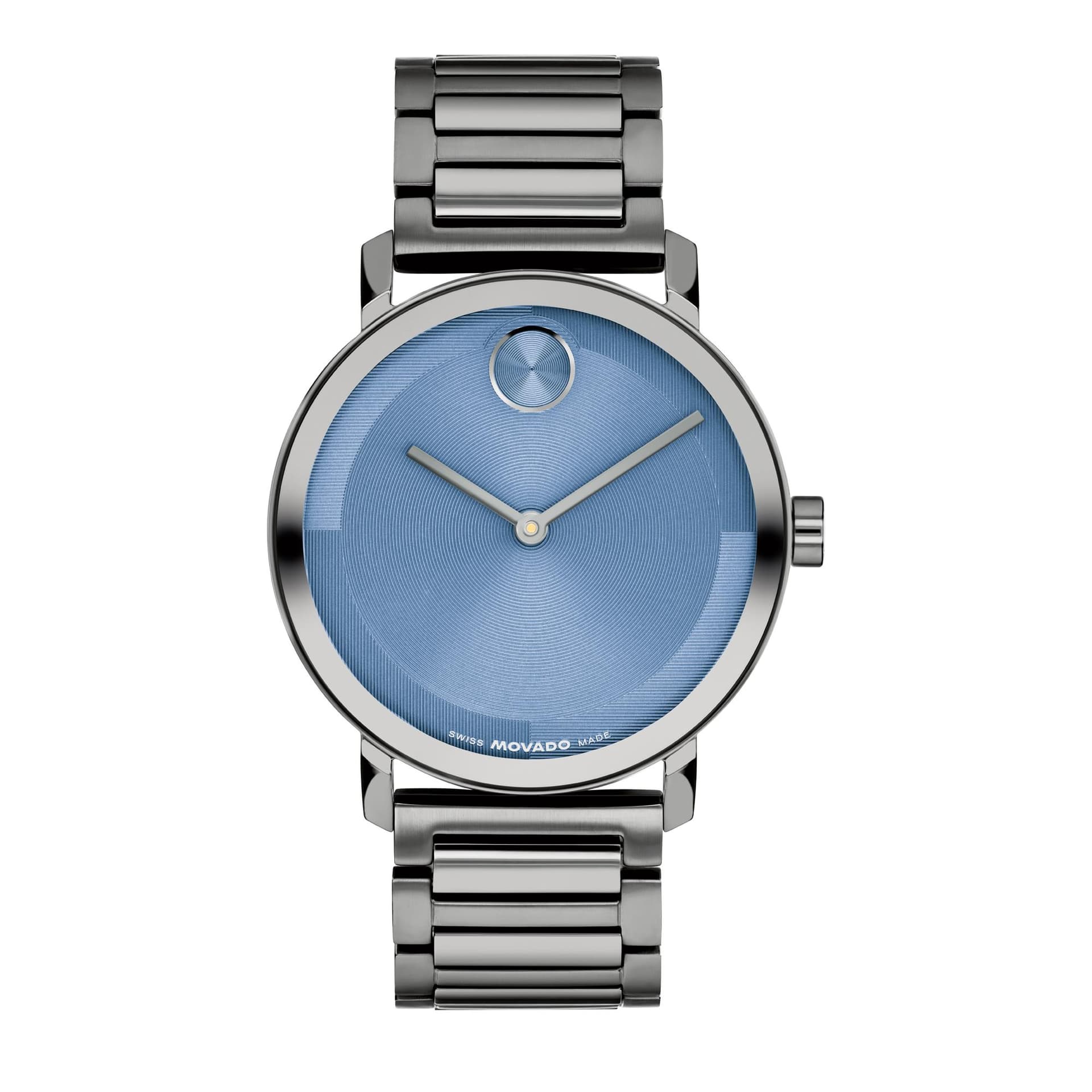 Movado Bold Evolution 2.0 Ladies. Grey IP Case & Bracelet. Blue microtextured Dial