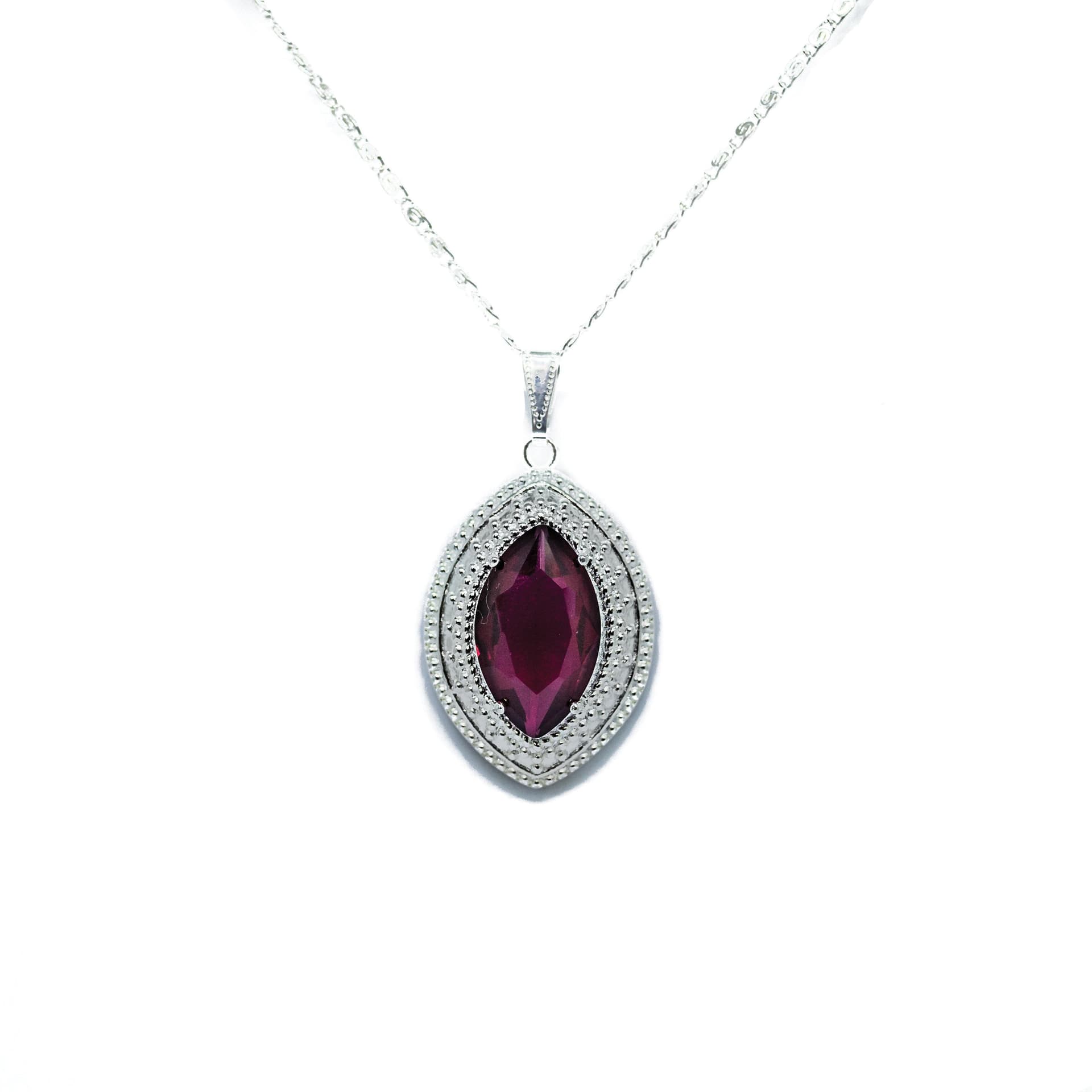 Silver Baroque Pendant with Red Crystal Inlay
