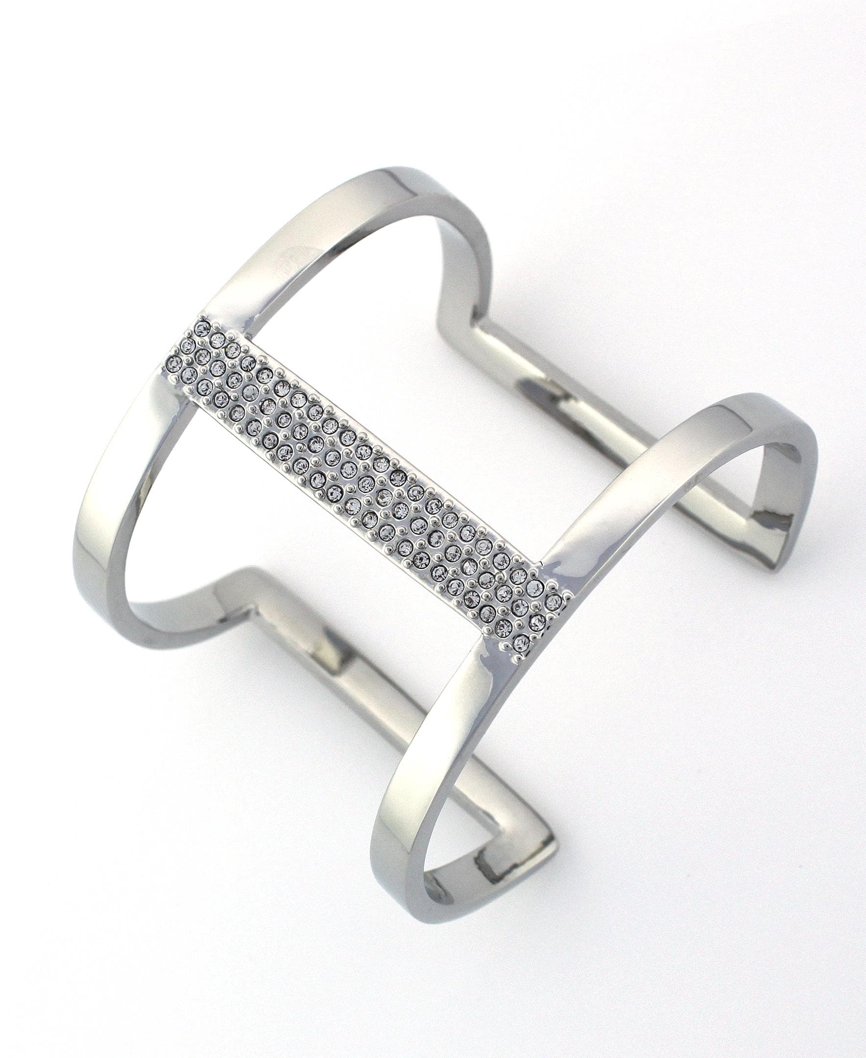 Silver Tone Cut Out Pave Cuff Bracelet