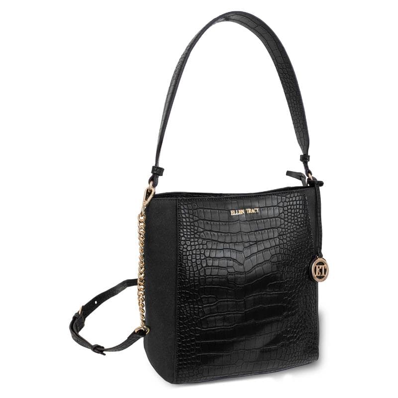 Croco Top Handle Hobo with Detachable Chain Strap - (Black)