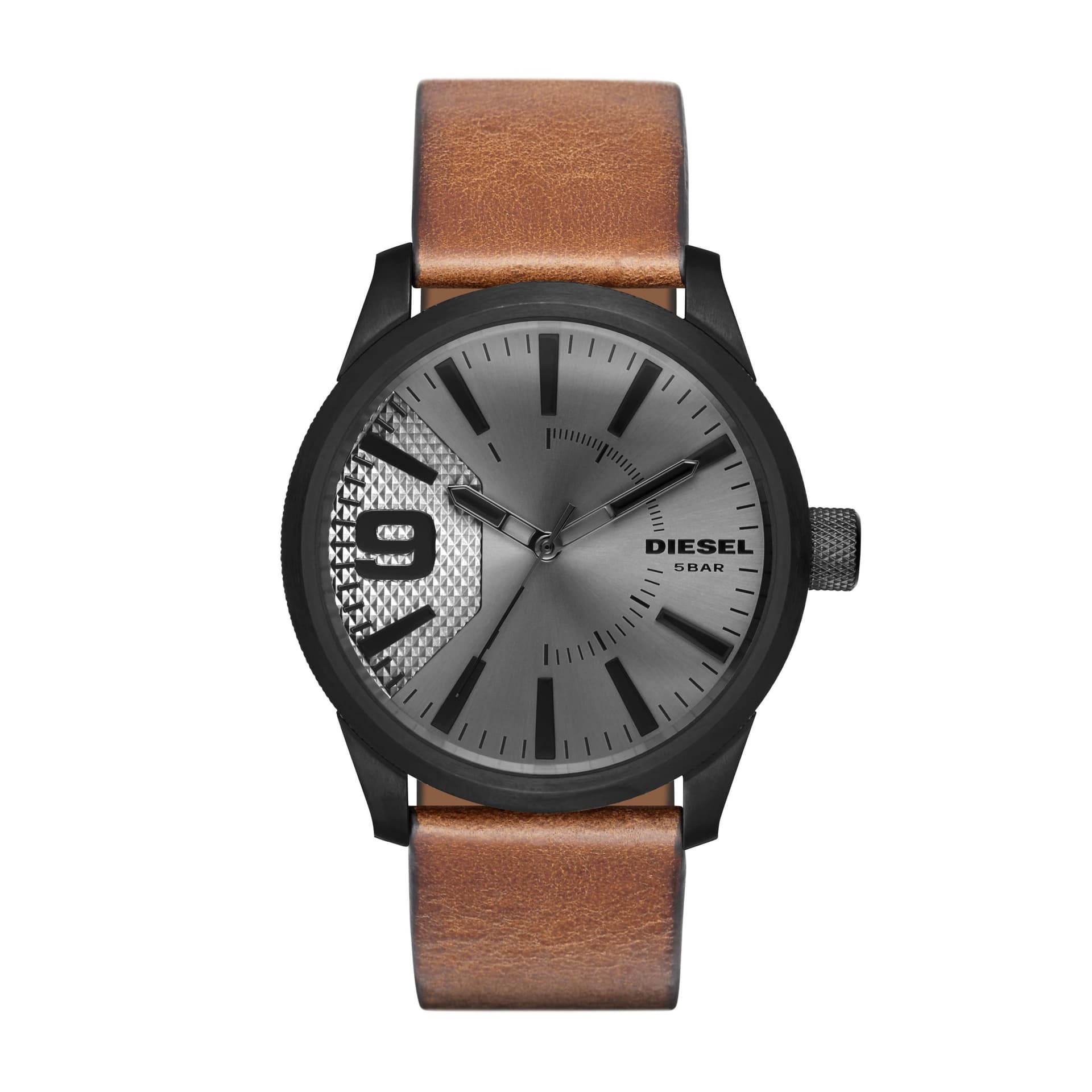 Mens Rasp Brown Leather Strap Watch Gunmetal Dial