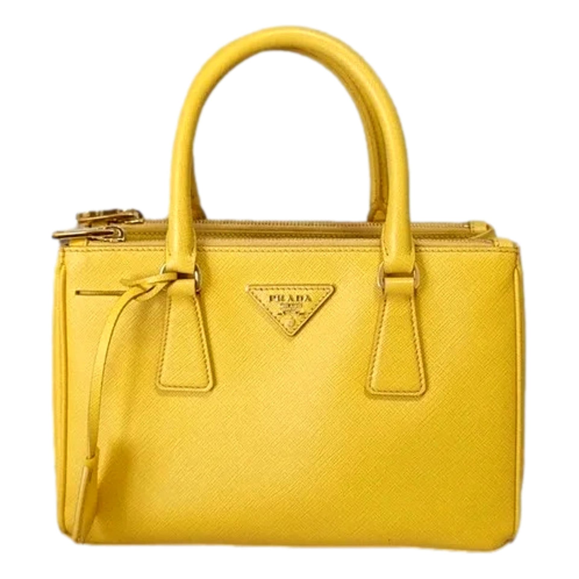 Prada Galleria Saffiano Lux Leather Small Tote Handbag Sole Yellow