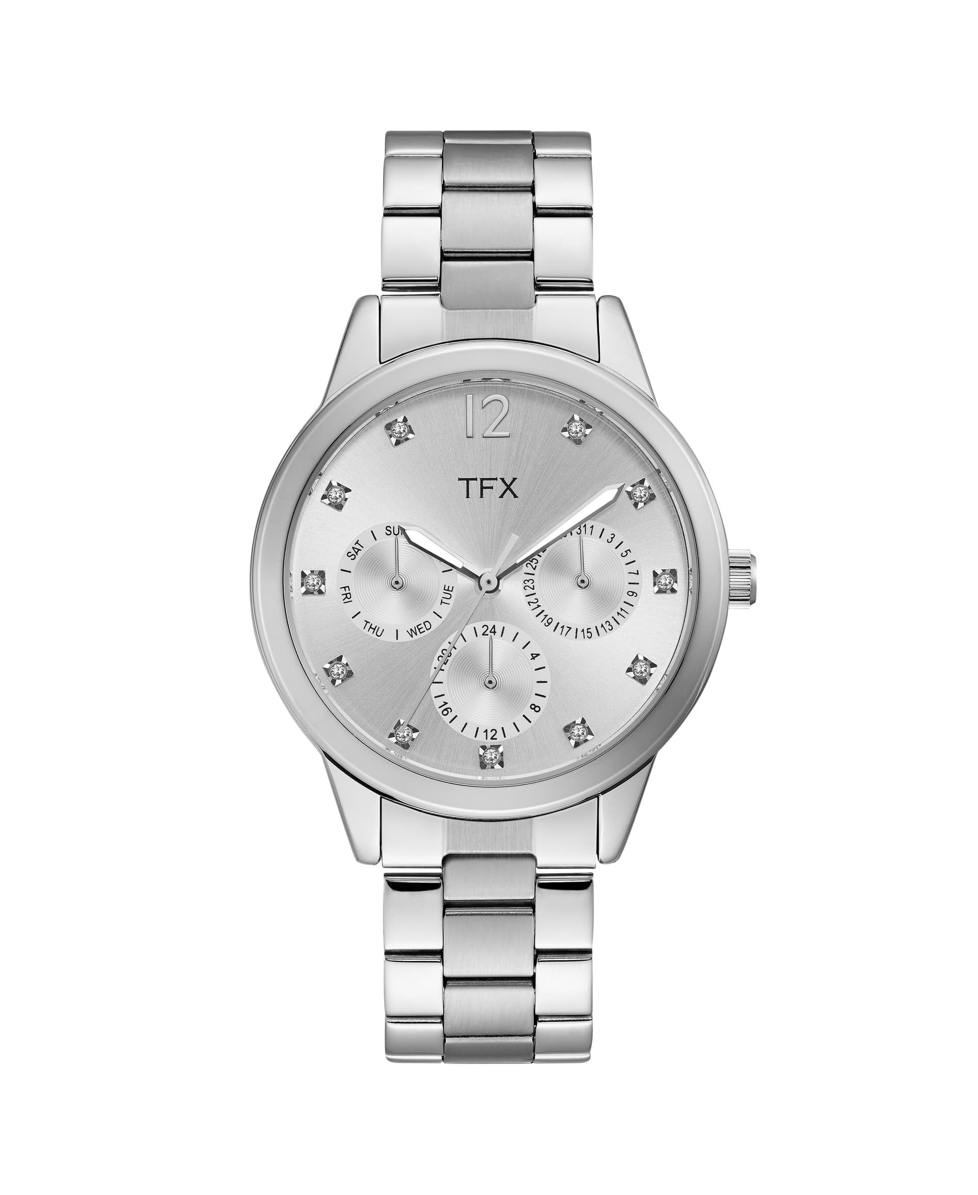 Ladies' TFX Silver-Tone SS Crystal Watch Silver Dial