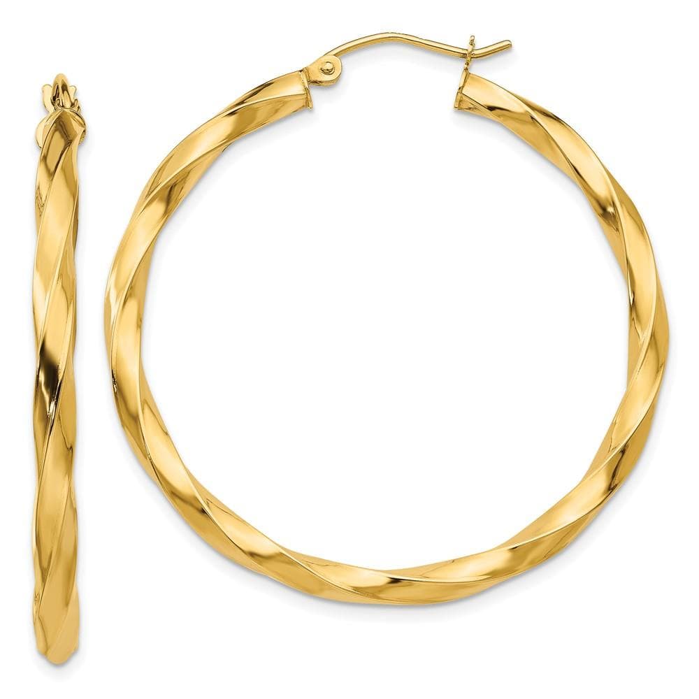 14k Yellow Polished 3mm Twisted Hoop Earrings
