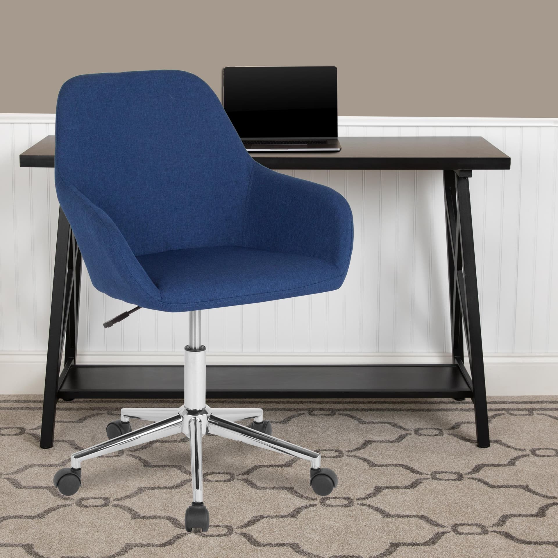 Home & Office Mid-Back Black LeatherSoft Upholstered Swivel Chair