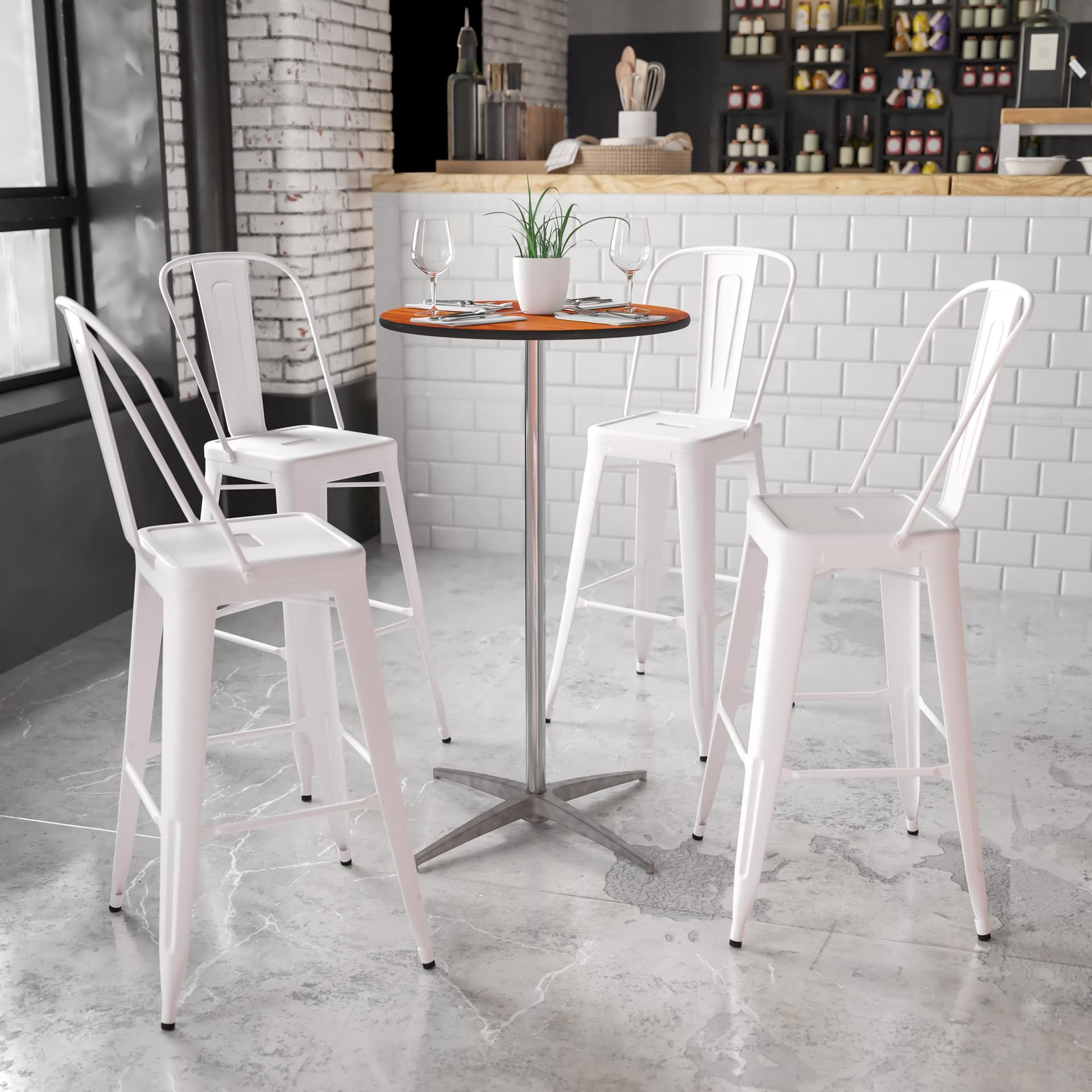 24" Round Wood Cocktail Table with 30" and 42" Columns