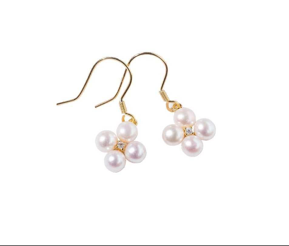18K Gold Vermeil SS Cultured Pearl Cluster Earrings