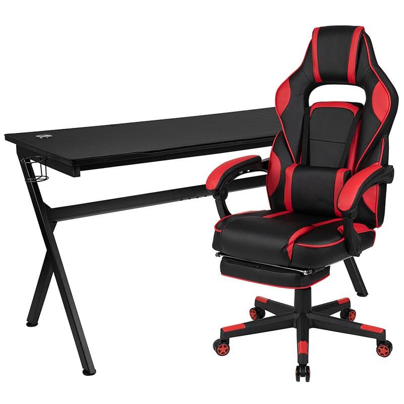 Black Gaming Desk and Red/Black X40 Series Gaming Chair Set