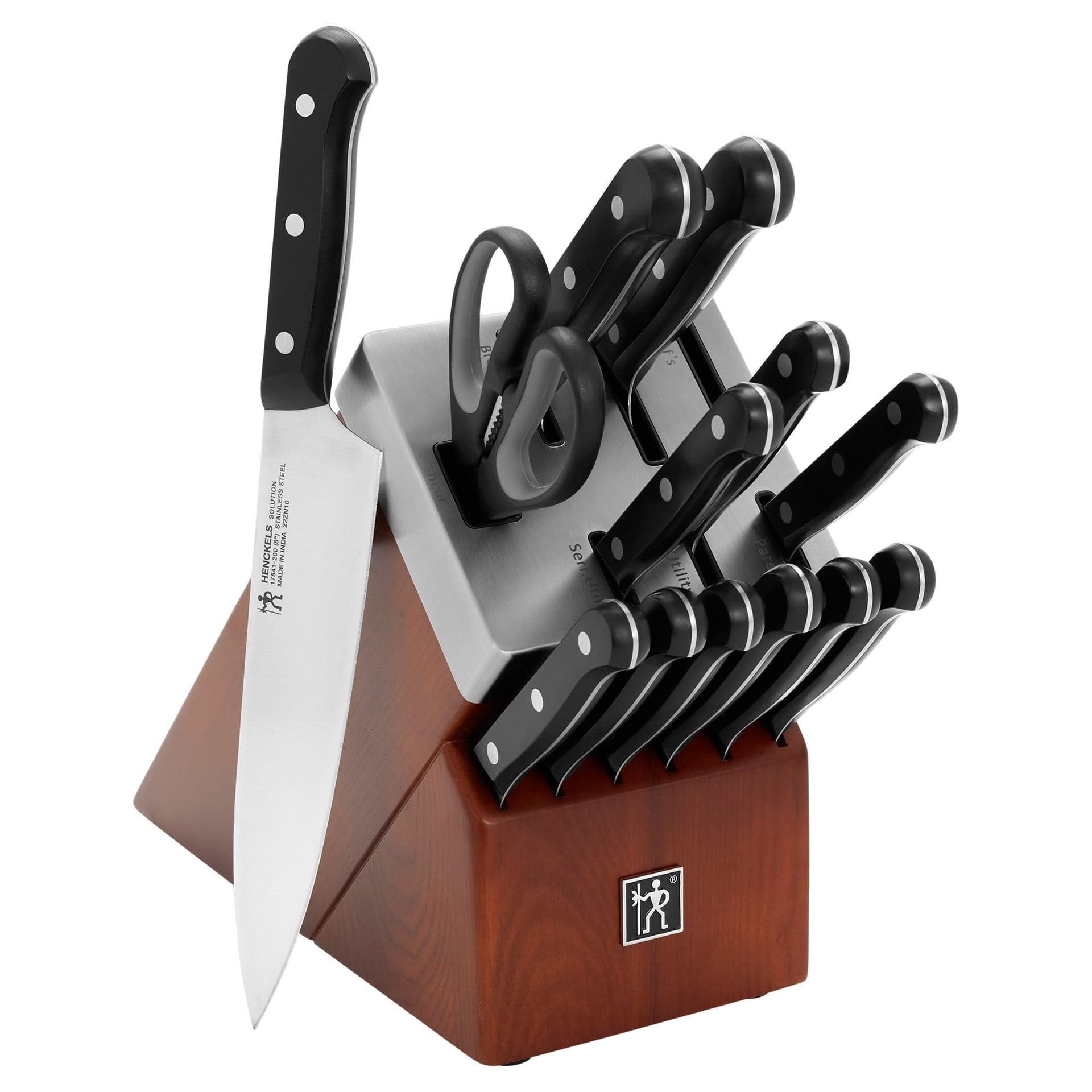 Solution 14pc Self-Sharpening Knife Block Set Brown