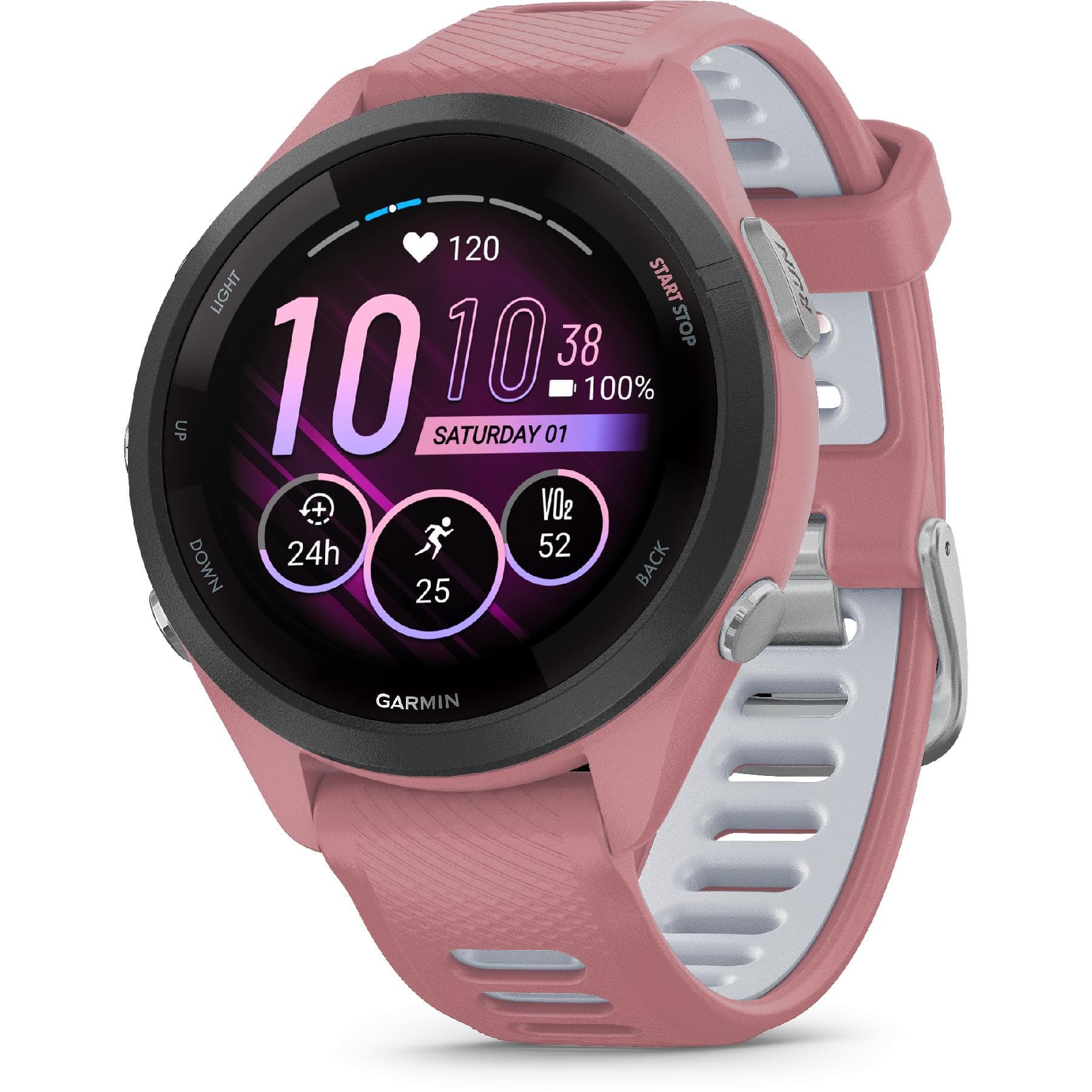 Forerunner 265S Black Bezel and Light Pink 42mm Case with Light Pink Silicone Band