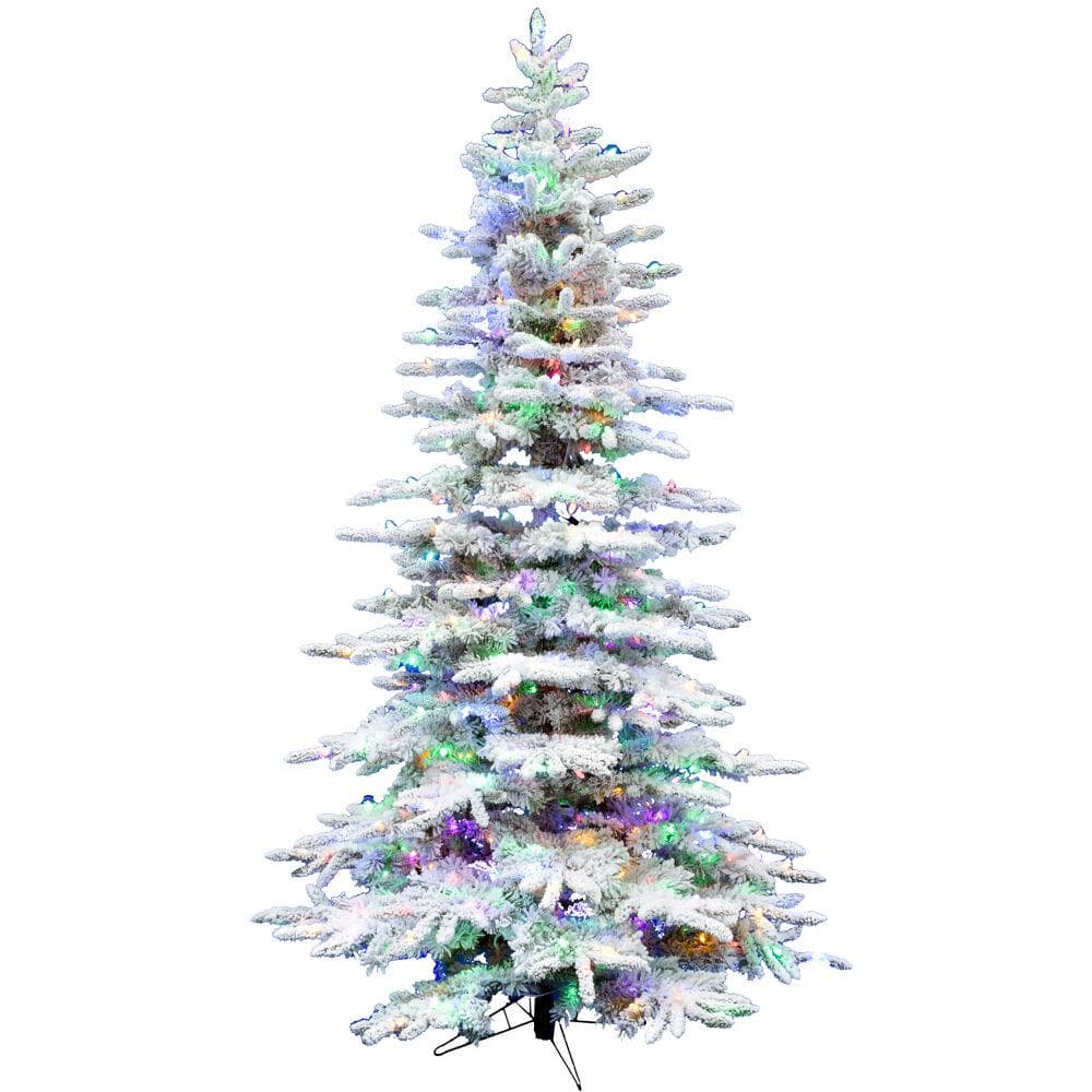 6.5-Ft. White Pine Snowy Artificial Christmas Tree with Dual Multicolor & Warm White LED Lights and