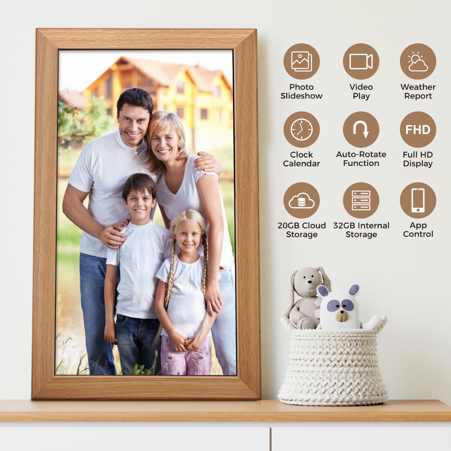21.5” True Cloud Frame, Send Photo Remotely, Enhanced Photo Experience w/ HD IPS LCD Screen, 120GB Cloud Storage, 32GB Flash Storage, Auto-Rotate