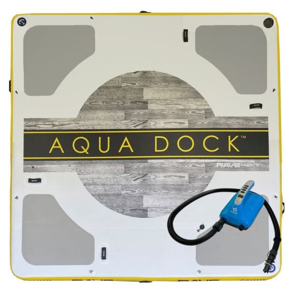 RAVE Sports - 10-Foot x 10-Foot Aqua Dock w/Rapid, Dual-Stage 12VDC Inflator/Deflator