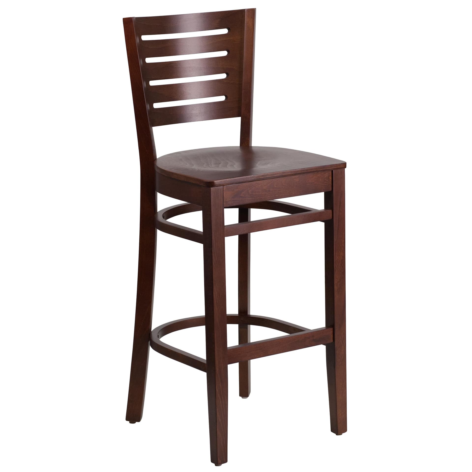 Slat Back Walnut Wood Restaurant Barstool - Hospitality Seating