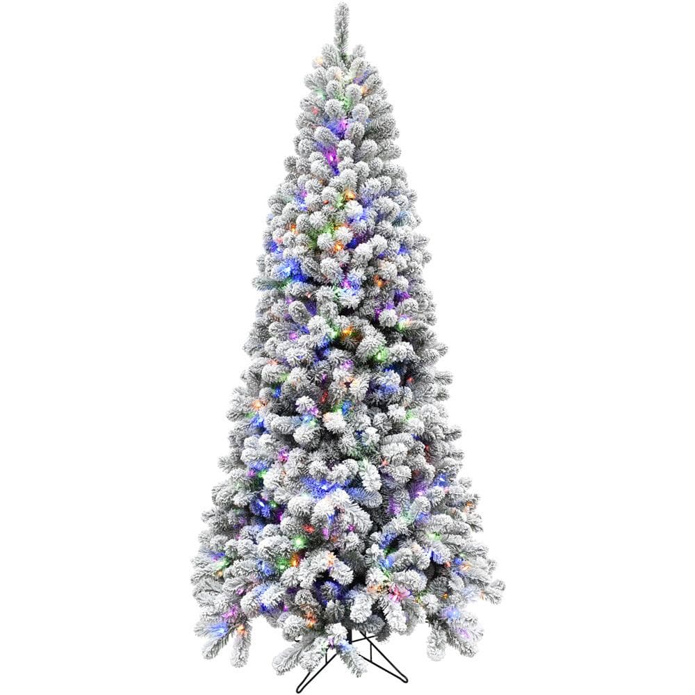 7.5-Ft. Flocked Alaskan Pine Christmas Tree with Dual Multicolor & Warm White LED Lights