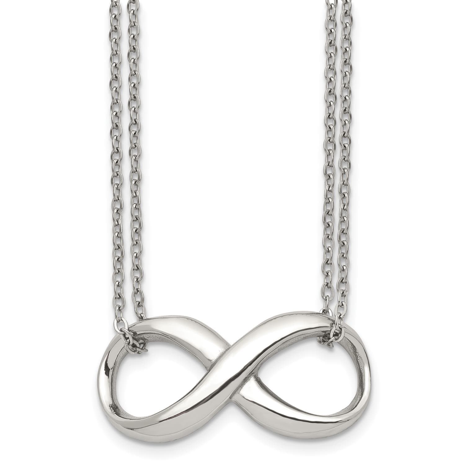 Stainless Steel Polished Two Strand Infinity 18" Necklace
