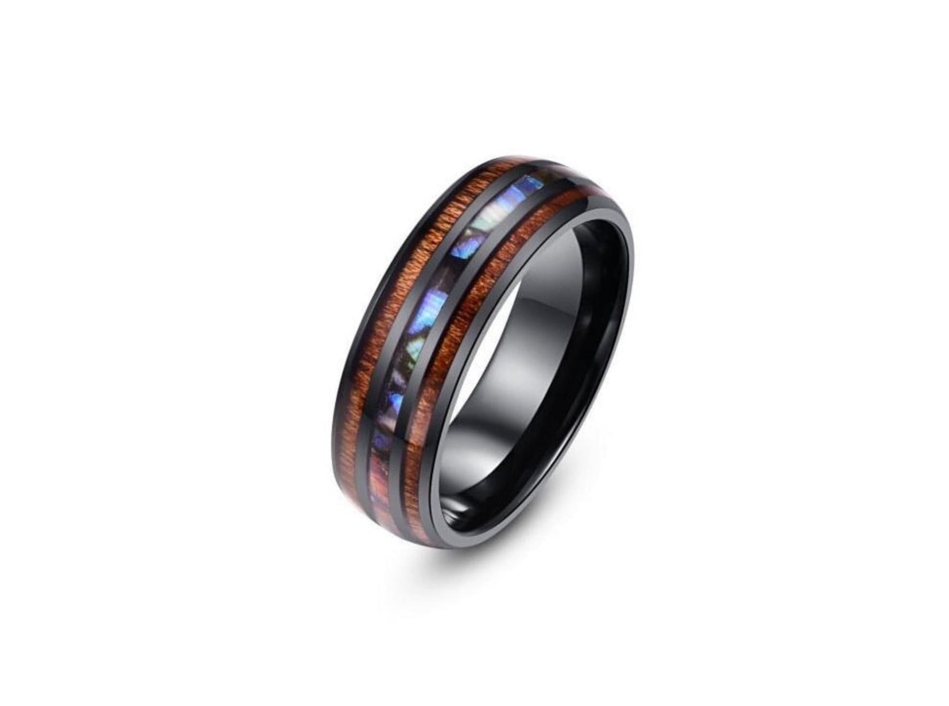 Phoenix - Tungsten & Sapele + Sea Shell Ring Size 12