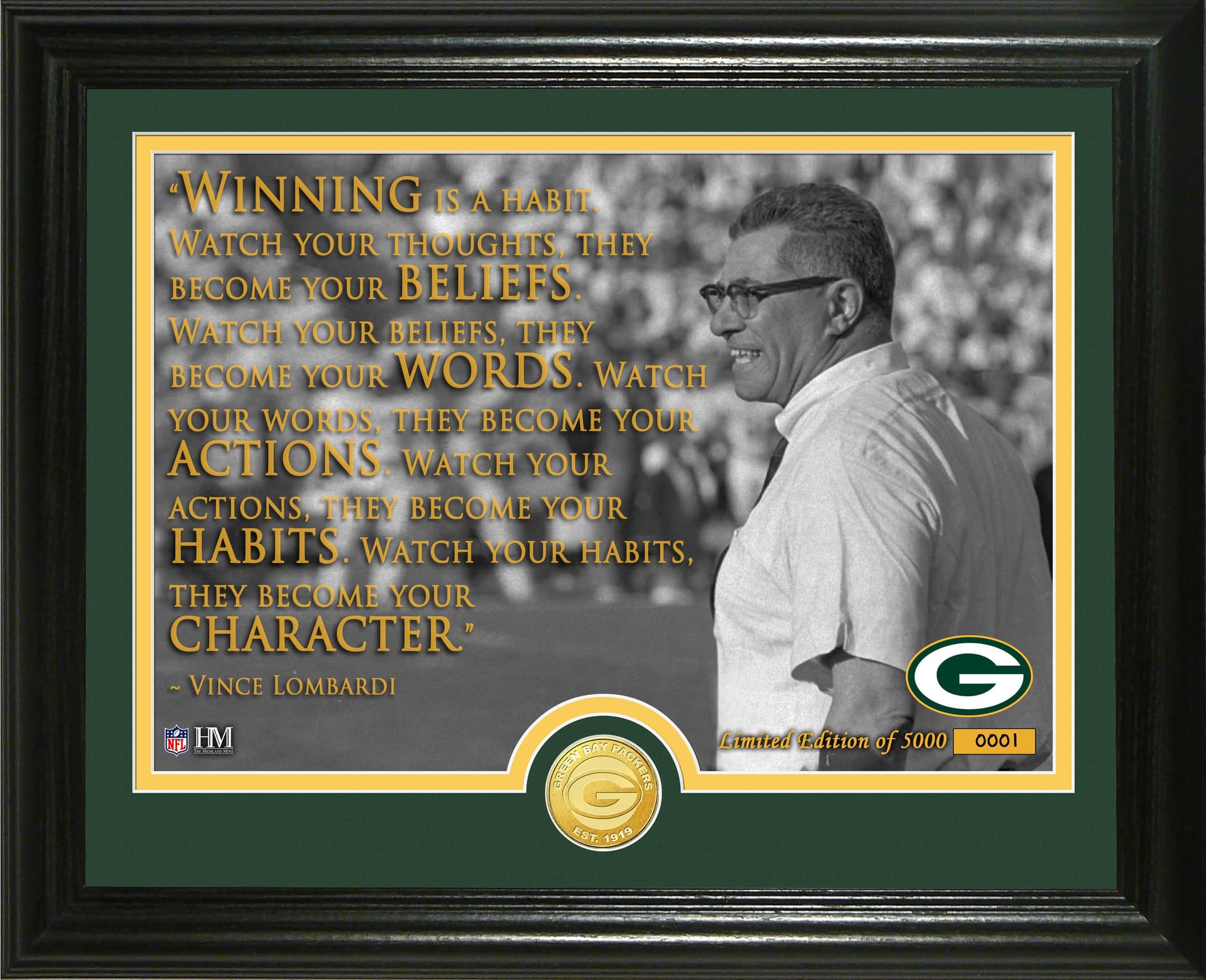 Vince Lombardi "Quote" Bronze Coin Photo Mint