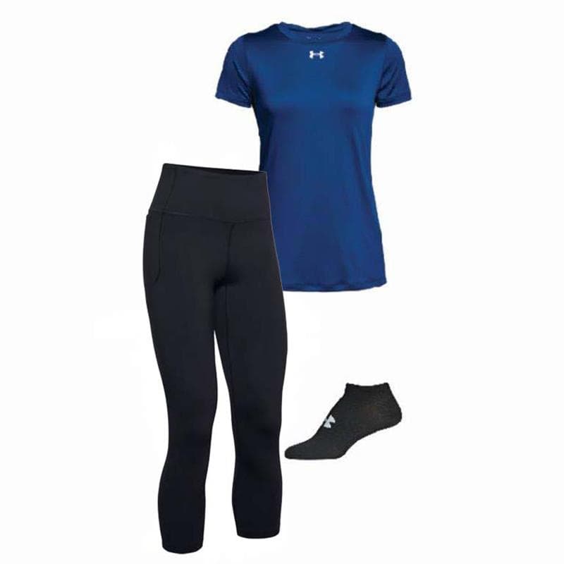 UA Women's Tee/Capri/Socks Set-Royal/Black/Multi-LG