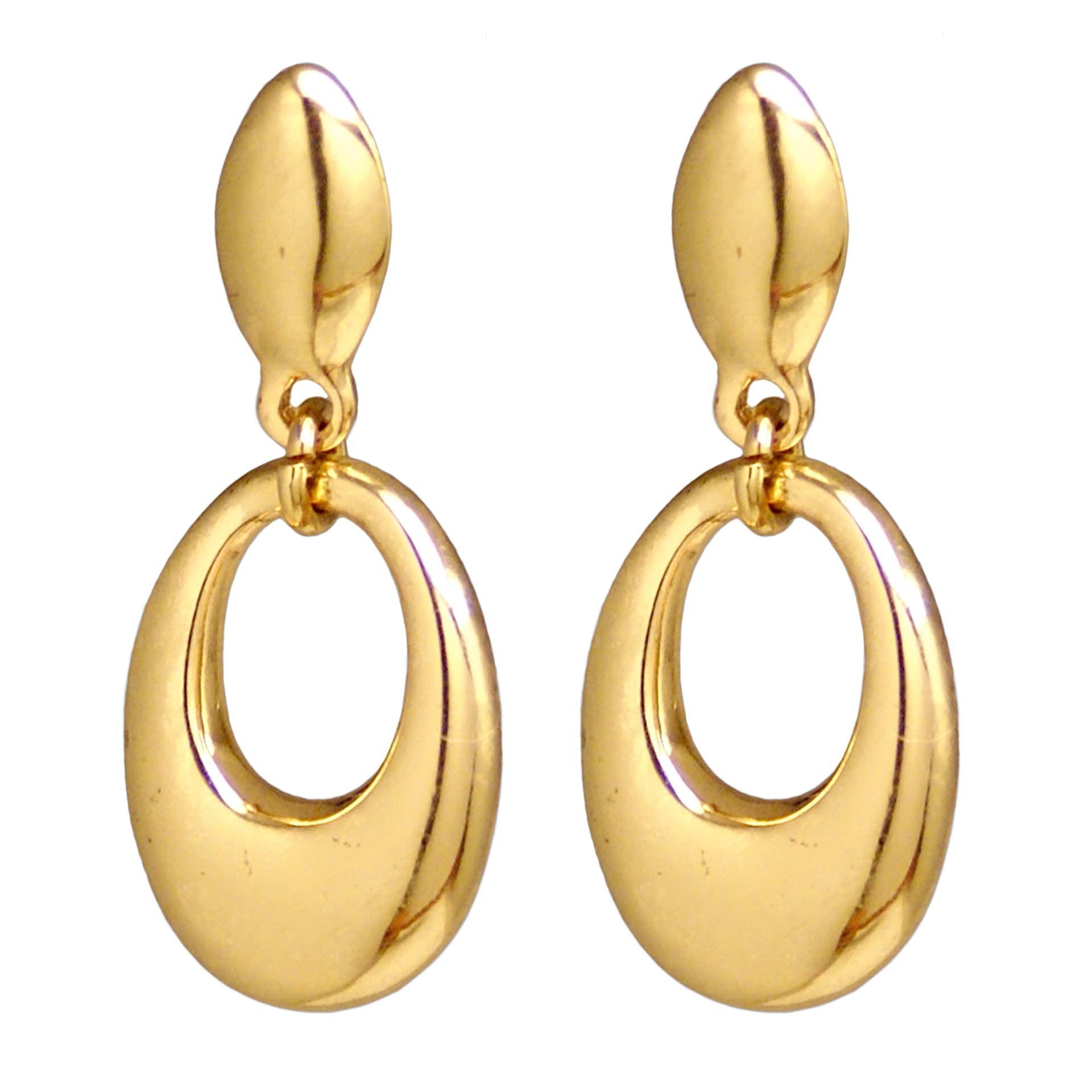 Shiny Gold Oval Dangle Post Earrings