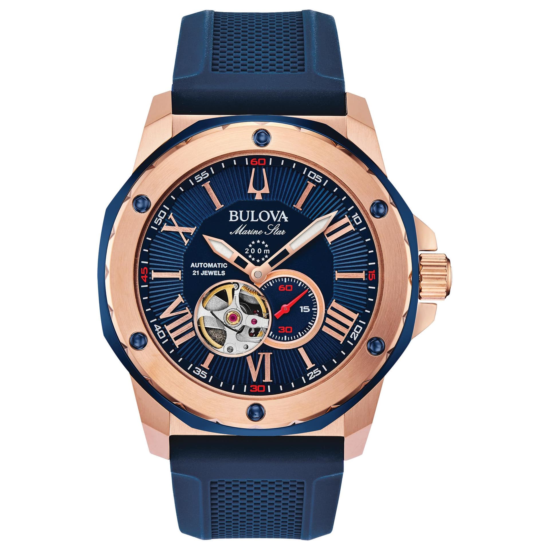 Mens Marine Star Automatic Blue Silicone Watch Blue Dial