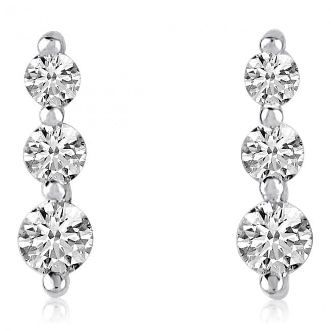14K White Gold .25 cwt. Graduated 3 Diamond Post Earrings