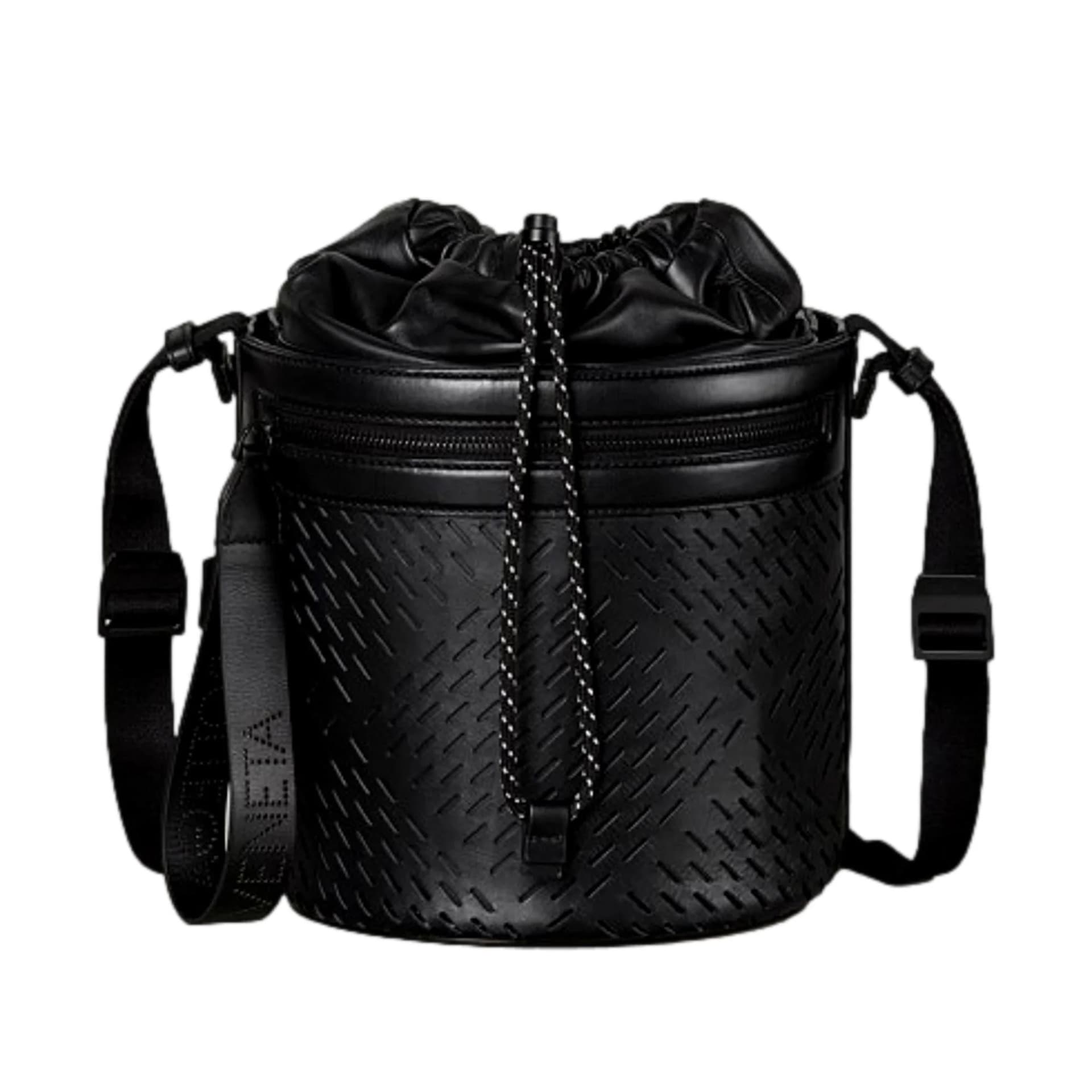 Bottega Veneta Perforated Black Nappa Leather Drawstring Bucket Crossbody Bag