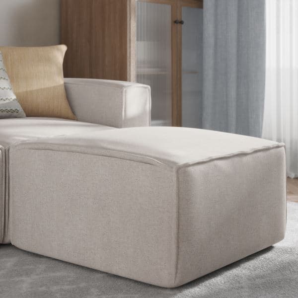 Contemporary Modular Sectional Sofa Ottoman in Cream Fabric