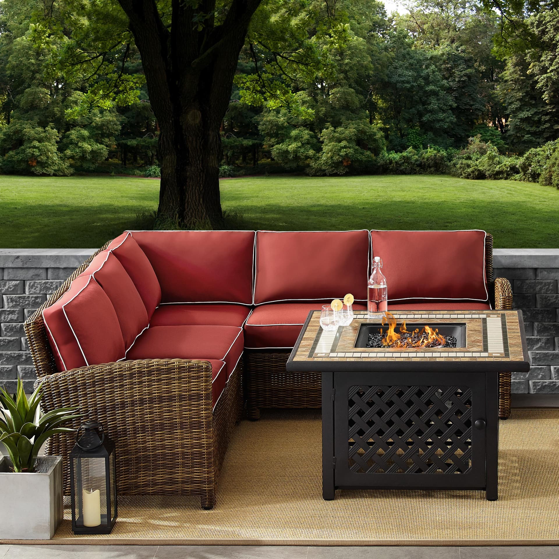 Bradenton 4-Piece Outdoor Wicker Seating Set With Sangria Cushions
