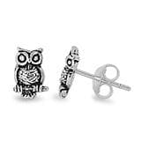 Oxidized Sterling Silver Owl Post Earrings