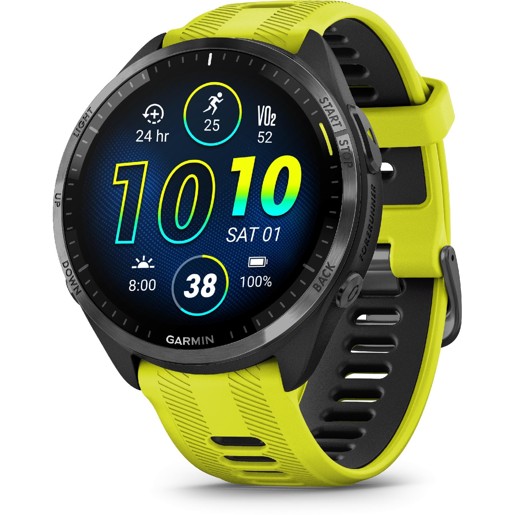 Forerunner 965 Carbon Gray DLC Titanium Bezel with Black Case and Amp Yellow Silicone Band